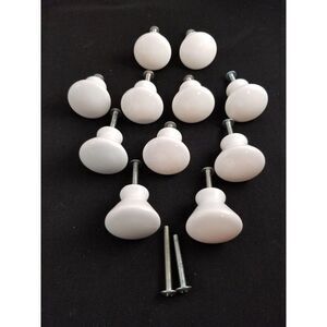 Vintage White Porcelain Drawer Pulls Knobs Handles with Screws Set 11